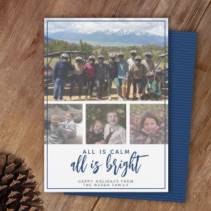 4 Foto - allt är Lugn Bright - Mörk blått jul Julkort