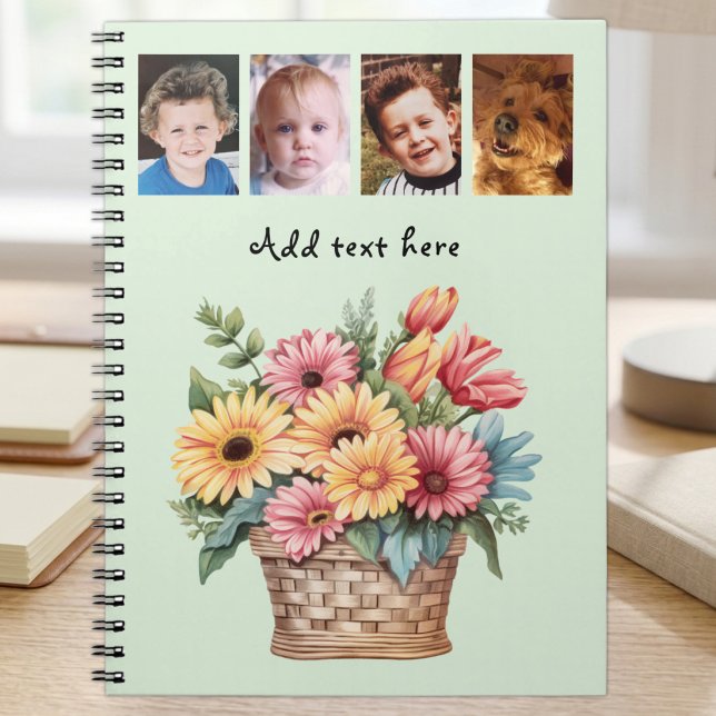 4 foto anpassad text gerbera blommor grön anteckningsbok (Skapare uppladdad)