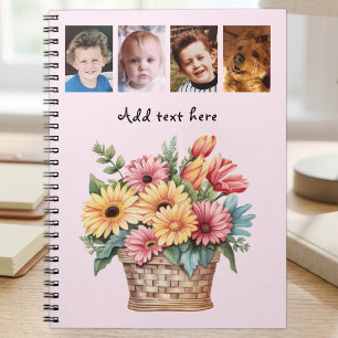 4 foto anpassad text gerbera blommor rosa anteckningsbok
