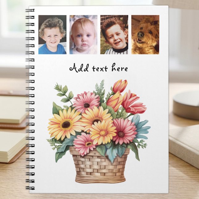 4 foto anpassad text gerbera blommor vit anteckningsbok (Skapare uppladdad)