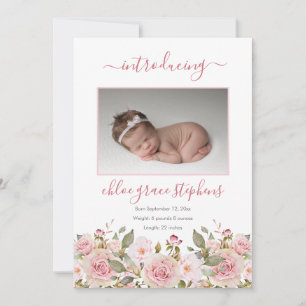 4 Foto Collage Blommigt Girl Birth Notice Meddelande