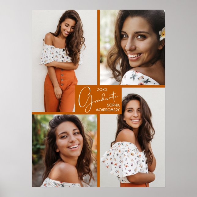 4 Foto Collage Bränd Orange Examen Välkommen Poster (Framsidan)