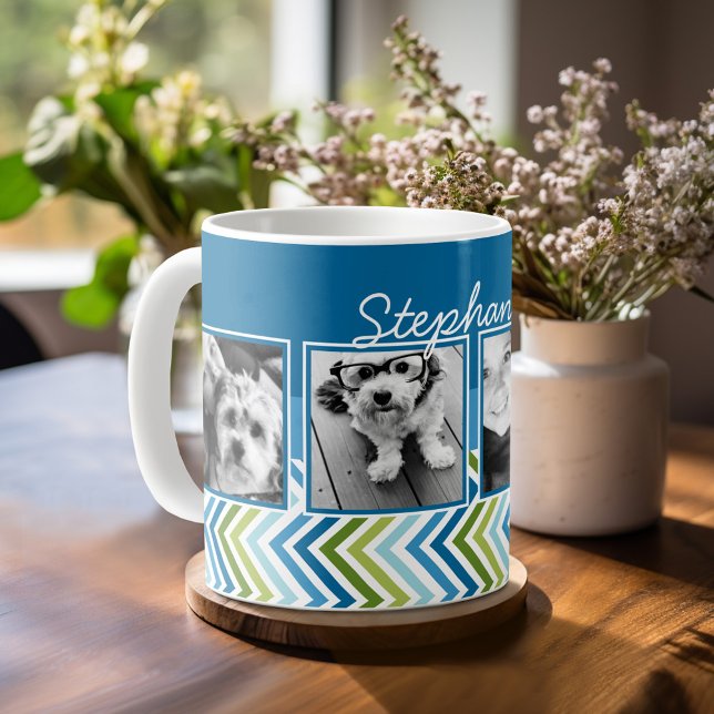4 Foto Collage Färgglada Chevrons Kaffemugg (Custom photo mug)