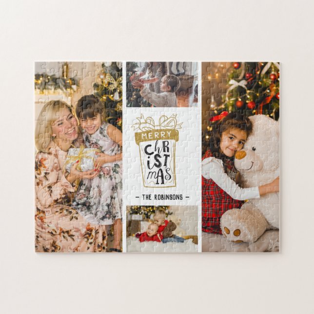 4 Foto Collage God Jul Present Anpassat Namn  Pussel (Horisontell)