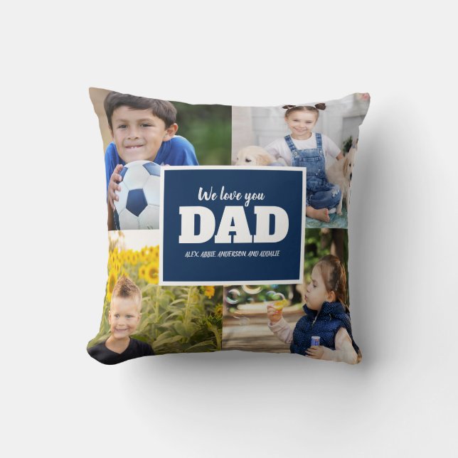 4 Foto Collage Marinblå Pappa Vi älskar dig Pappa Kudde (Framsida)