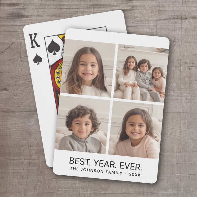 4 Foto Collage Minimalist - Bästa året någonsin Casinokort (Personalized Playing Cards - 4 Photos)