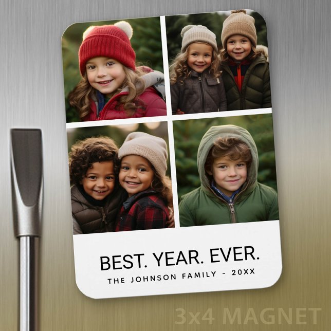 4 Foto Collage Minimalist - Bästa året någonsin Magnet (Personalized fridge magnet - add photos and custom text)