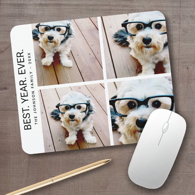 4 Foto Collage Minimalist - Bästa året någonsin Musmatta (Personalized mousepad - add your photos and custom text)