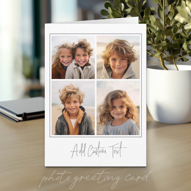 4 Foto Collage Trendig Script Text - Vit Grå Kort (Photo Greeting Card)