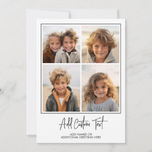 4 Foto Collage Trendig Script - Vit Svart Modern Julkort