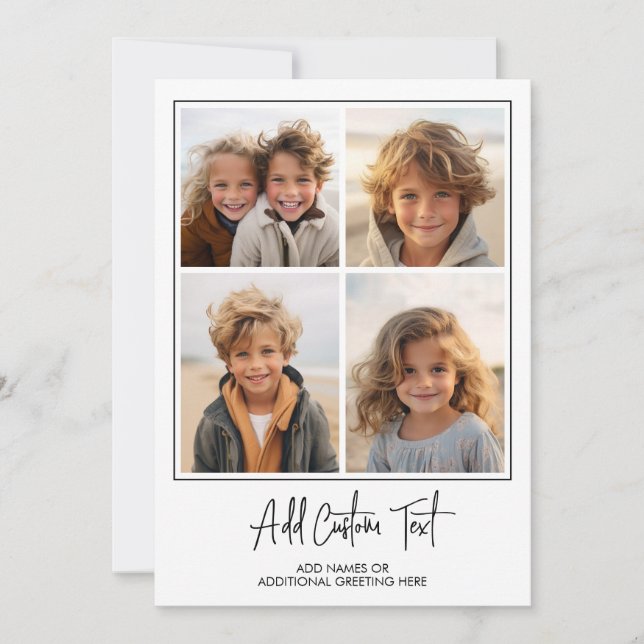 4 Foto Collage Trendig Script - Vit Svart Modern Julkort (Framsida)