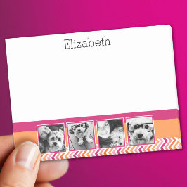 4 Foto Collage Varmt Rosa Orange Sicksackar Post-it Block