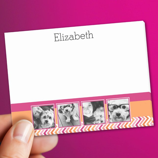 4 Foto Collage Varmt Rosa Orange Sicksackar Post-it Block (Custom Post It Notepad)