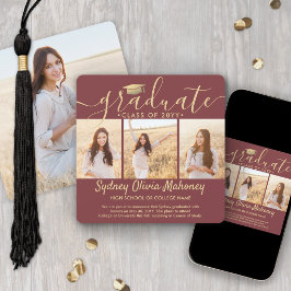 4 Foto Examen Kollage Modern Burgunder & Guld Meddelande