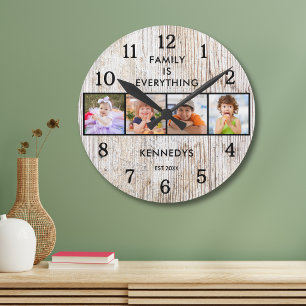 4 Foto Familjen Är Allt Citat Ljust Trä Rund Klocka