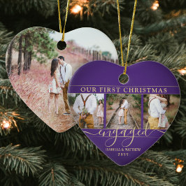 4 Foto Första jul Engine Lila Guld Heart Julgransprydnad Keramik