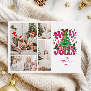 4 Foto Glitter Leopard Bow Holly Jolly Julkort