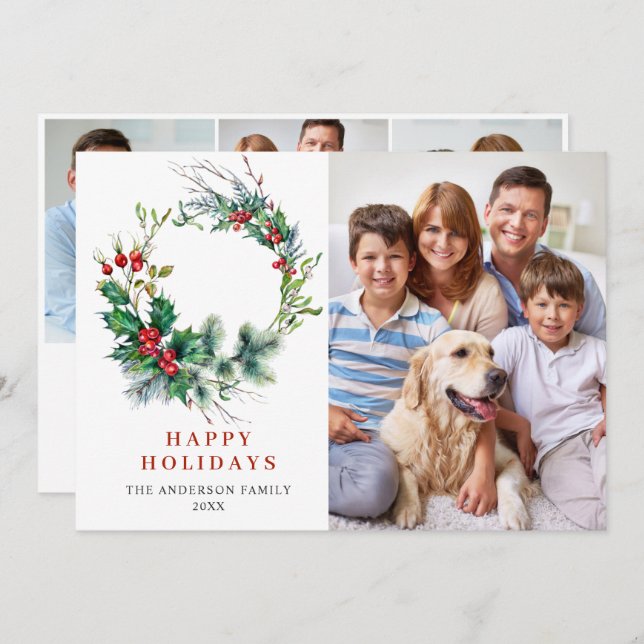 4 FOTO Julbärskrans Julhälsning Julkort (Fram/baksida)