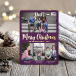 4 Foto Lila God jul Modern Collage<br><div class="desc">Skicka snyggt glatt hälsning och bilder med ett anpassningsbar med fyra lila- och helgdag-kort för folie från guld. All text på den här mallen är enkel att anpassa för att inkludera alla formuleringar, t.ex. God jul, Glad helg, Säsonhälsningar, nyårschecknare osv. (IMAGE PLACEMENT TIP: Ett enkelt sätt att centrera ett foto...</div>