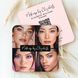 4 Foto Makeup Rödpuder Rosa Skrift Svart QR-kod Fyrkantigt Visitkort
