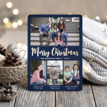 4 Foto Mörk grönt God jul Modern skript<br><div class="desc">Skicka snyggt glatt hälsning och bilder med ett anpassningsbar med fyra foto-kollage marint blått och ro guld-helgdag-folie. All text på den här mallen är enkel att anpassa för att inkludera alla formuleringar, t.ex. God jul, Glad helg, Säsonhälsningar, nyårschecknare osv. (IMAGE PLACEMENT TIP: Ett enkelt sätt att centrera ett foto exakt...</div>