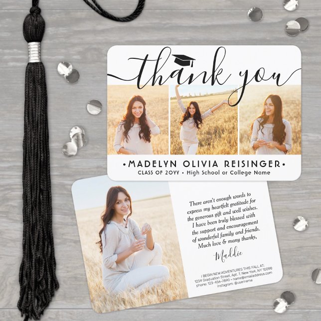 4 Foto Ny Adress Modern Skriptum Examen Tack Kort (Skapare uppladdad)