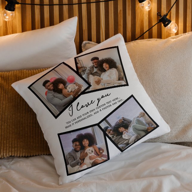 4 Foto Personlig och textmall Kudde (4 Photo Personalized and Text Template Throw Pillow by Ricaso. Make your own, upload photographs)