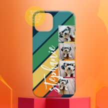 4 Foto Retro randigt mönster regnbåge monogram