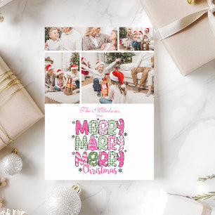 4 Foto Rosa Grön God Jul Högtid Julkort