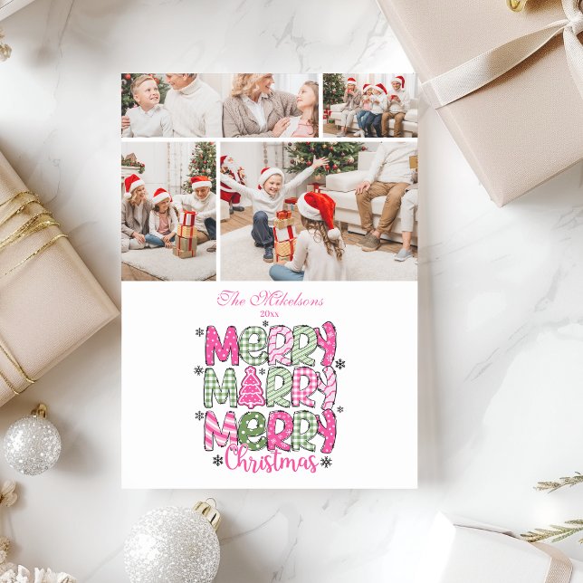4 Foto Rosa Grön God Jul Högtid Julkort (Skapare uppladdad)