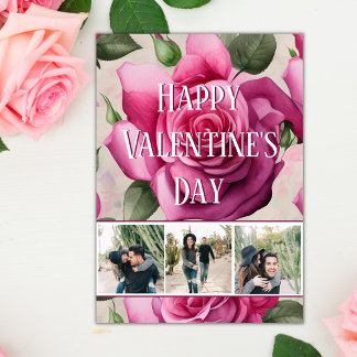 4 Foto Rosa ros Kärlek Blommigt Alla hjärtans dag Helgkort