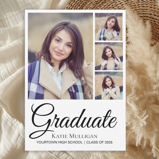 4 Foto Skript Redigerbar Bakgrund Examen Meddelande (4-photo graduation announcement card)