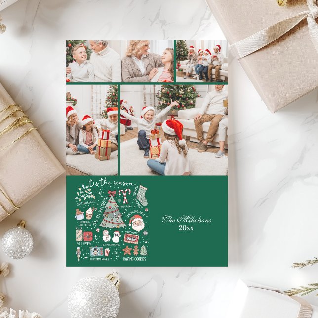 4 Foto Tis the Season Retro Grönt jul Julkort (Skapare uppladdad)