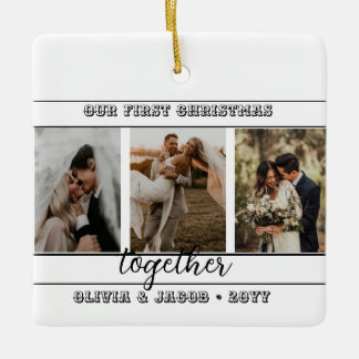 4 Foto vår första julklapp tillsammans Faux Marble Julgransprydnad Keramik