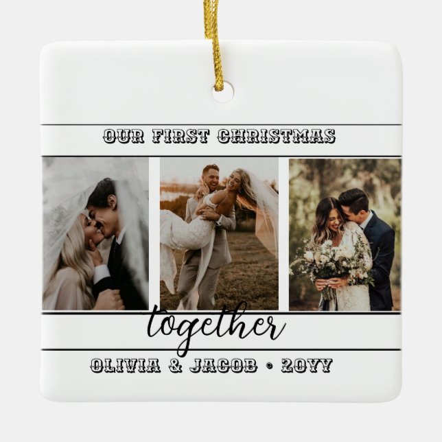 4 Foto vår första julklapp tillsammans Faux Marble Julgransprydnad Keramik (Framsida)