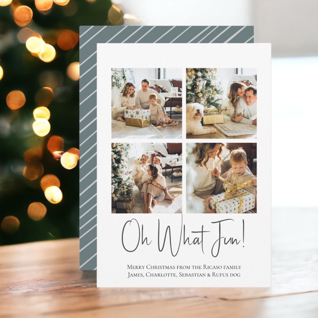 4 Foto: Vilken Roligt julmall? Julkort (4 Photo oh What Fun Christmas template flat cards from Ricaso. Add own photograhs and text)