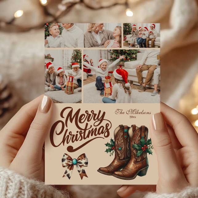 4 Foto Western Bow & Boots Jul Julkort (Skapare uppladdad)