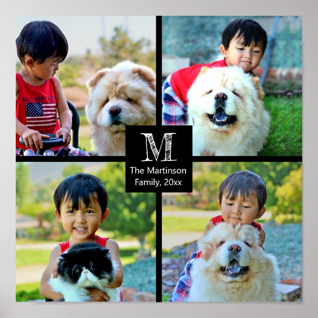 4 Fotoanpassad kollage med Monogram Poster (Framsidan)