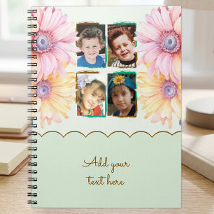 4 fotoblommor text grön brun anteckningsbok