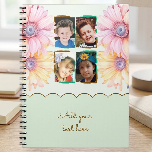4 fotoblommor text grön brun anteckningsbok (Skapare uppladdad)