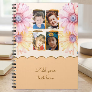 4 fotoblommor text orangebrun anteckningsbok