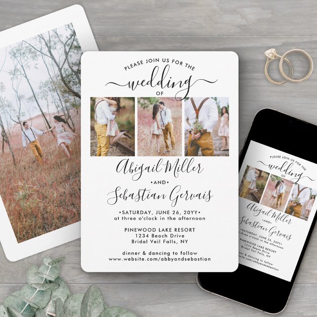 4 Fotoenkel modern kalligrafi Elegant bröllop Inbjudningar (Skapare uppladdad)