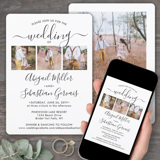 4 Fotoenkel modern kalligrafi Elegant bröllop Inbjudningar (Skapare uppladdad)