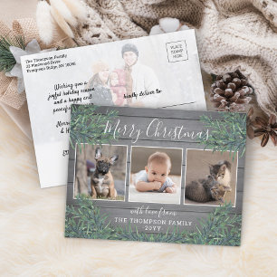 4 Fotojul Grey & Rustic Grått Wood Helg Vykort