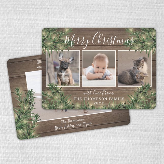 4 Fotojul Grey, Rustic Wood & Ljus Julkort (Skapare uppladdad)