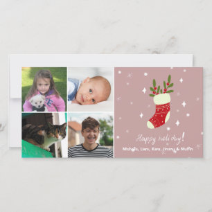 4 Fotokollage Anpassat namn Rött julklapp Julkort