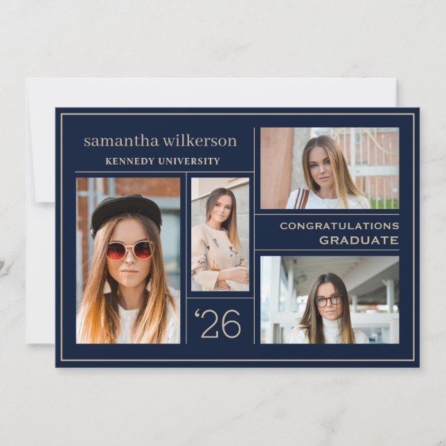 4 Fotokollage Blue & Guld Gratulerara Student Meddelande (Framsida)