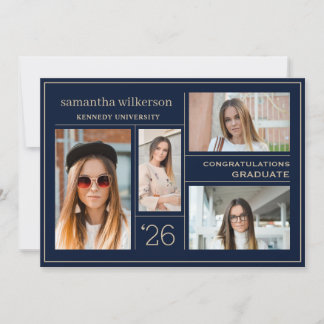 4 Fotokollage Blue & Guld Gratulerara Student Meddelande