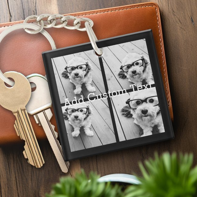 4 Fotokollage - du kan ändra bakgrunden färg (Personalized keychain with photo collage and monogram)