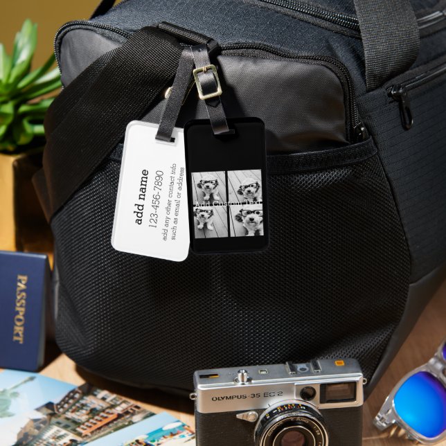 4 Fotokollage - du kan ändra bakgrunden färg Bagagebricka (Fram & Baksida)